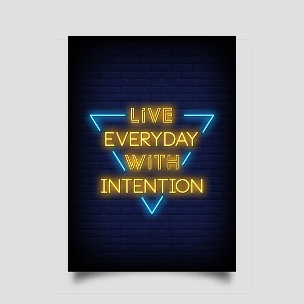 Leef Elke Dag Met Intentie Voor Poster Neon Stijl Moderne — Stockvector