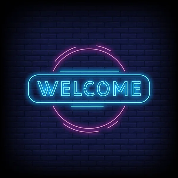 Välkommen Neon Sign Text Vector Ljus Banner — Stock vektor