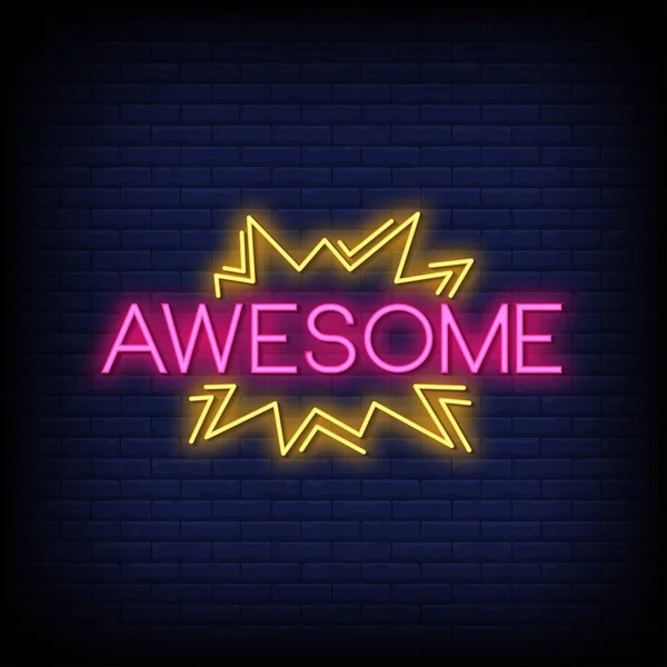awesome neon işaretleri metin vektör. Posterler, ışık afiş, davetiye kartı, el ilanı, tebrik kartı