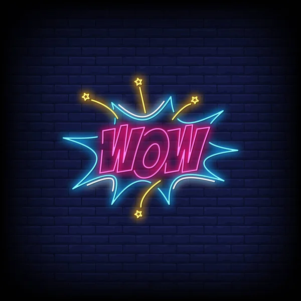 Wow Vector Texto Signo Neón — Vector de stock