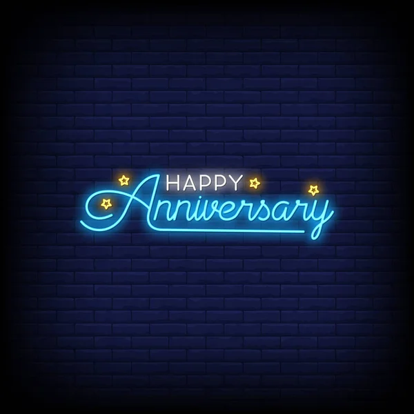 Happy Anniversary Poster Neon Style Happy Anniversary Neon Signs Greeting — Stock Vector