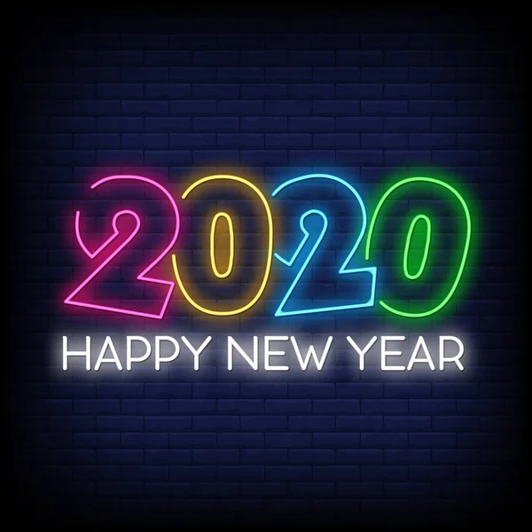 2020 Happy New Year Light Neon Poster Light Banner Vector — Stock Vector