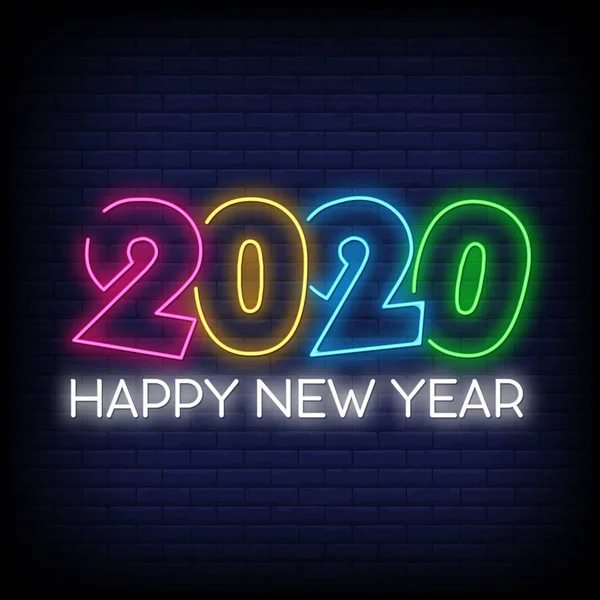 2020 mutlu yeni yıl ışık neon. poster ışık afiş. Vektör