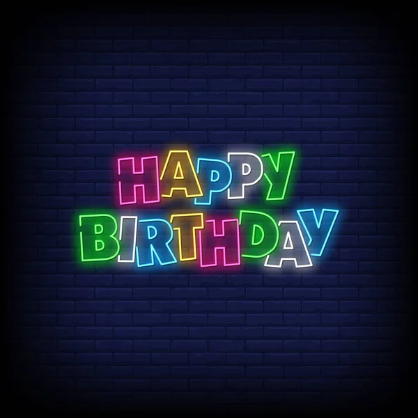 Feliz Aniversário Para Cartaz Estilo Neon Feliz Aniversário Neon Signs — Vetor de Stock