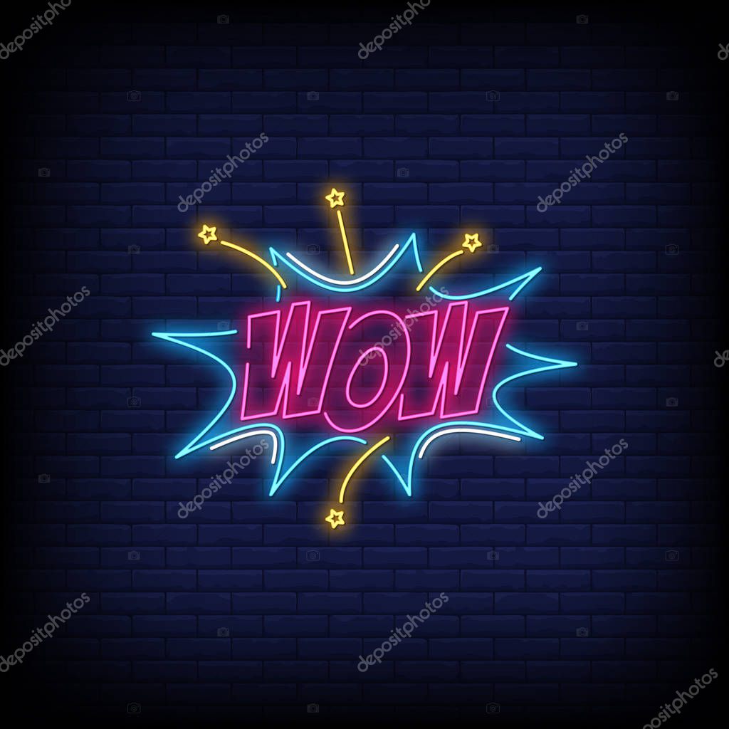 Wow neon sign text vector