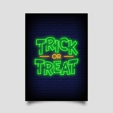 Neon tarzında Mutlu Cadılar Bayramı posteri. Trick Or Treat metni