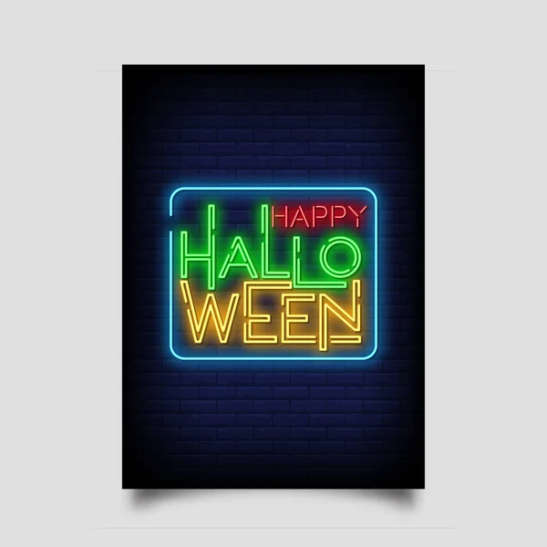 Happy Halloween Cartaz Estilo Neon —  Vetores de Stock