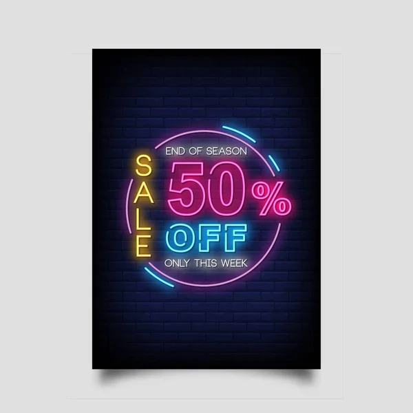 Verkauf Rabatt Für Poster Neon Stil Verkauf Leuchtreklamen Grußkarte Einladungskarte — Stockvektor