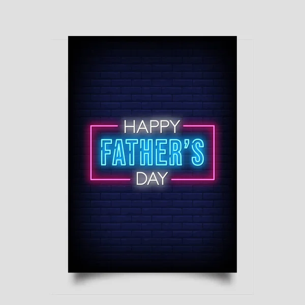 Happy Father Day Phrase Poster Neon Style Inspirational Quote Neon — Stock Vector