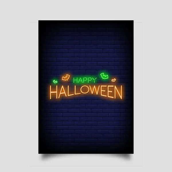 Happy Halloween Cartaz Estilo Neon —  Vetores de Stock