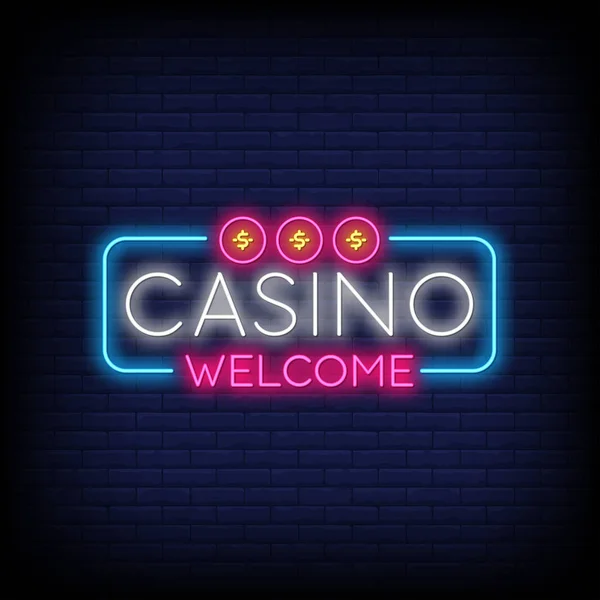 Casino Bem Vindo Logotipo Estilo Neon Com Modelo Design Fundo — Vetor de Stock