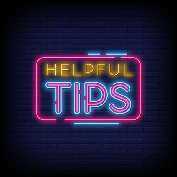 Helpful Tips Neon Text Sign Vector Light Banner Poster Vector — ストックベクタ