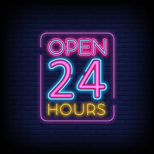 Open Hours Neon Text Sign Vector Light Banner Poster Vector — ストックベクタ