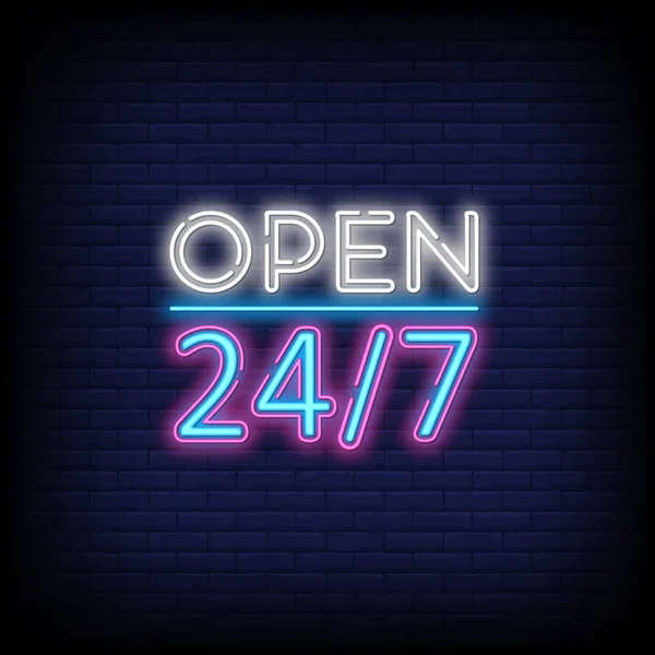 Open Hours Neon Text Sign Vector Light Banner Poster Vector — Stock Vector