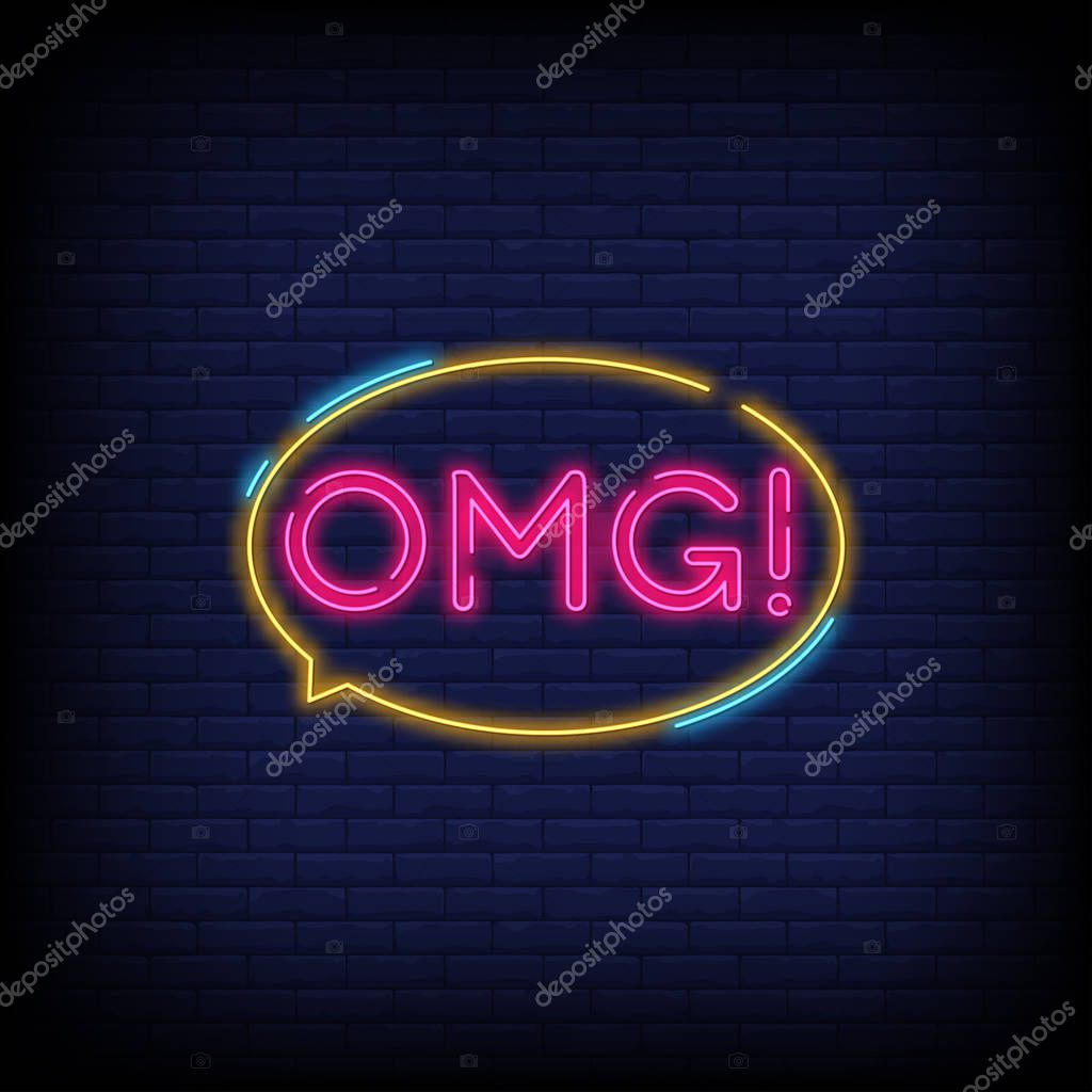 OMG neon text sign vector. Light Banner poster, vector, illustration