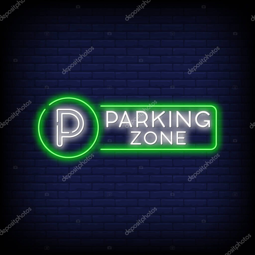 Parking zone neon text sign vector. Light Banner poster, vector, illustration