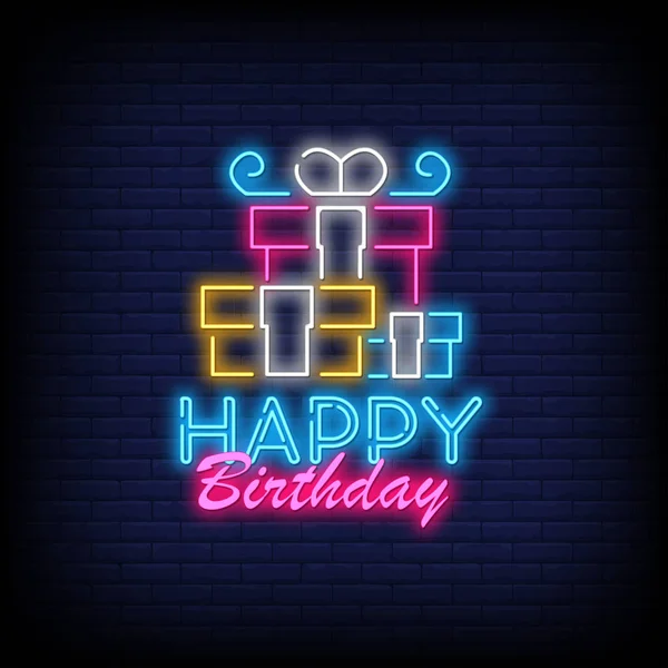 Happy Birthday Neon Text Вектор Цегляною Стіною Шаблон Дизайну Тла — стоковий вектор