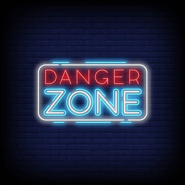 Danger Zone Neon Text Vector Brick Wall Background Design Template — ストックベクタ