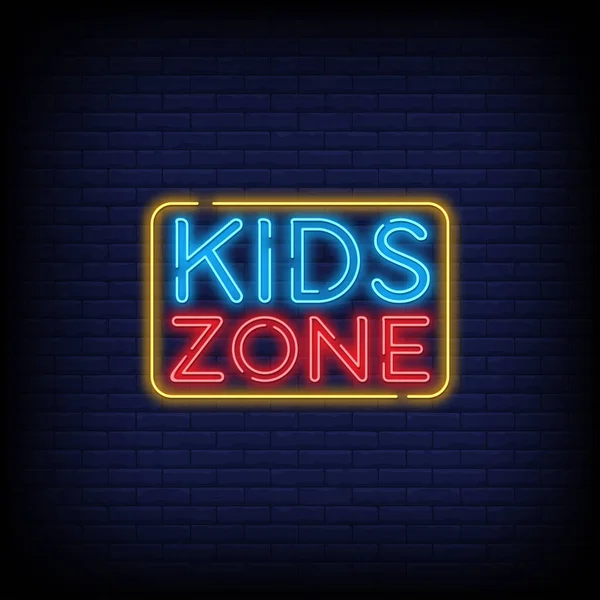 Kinder Zone Neon Text Vektor Mit Einer Backstein Wand Hintergrund — Stockvektor