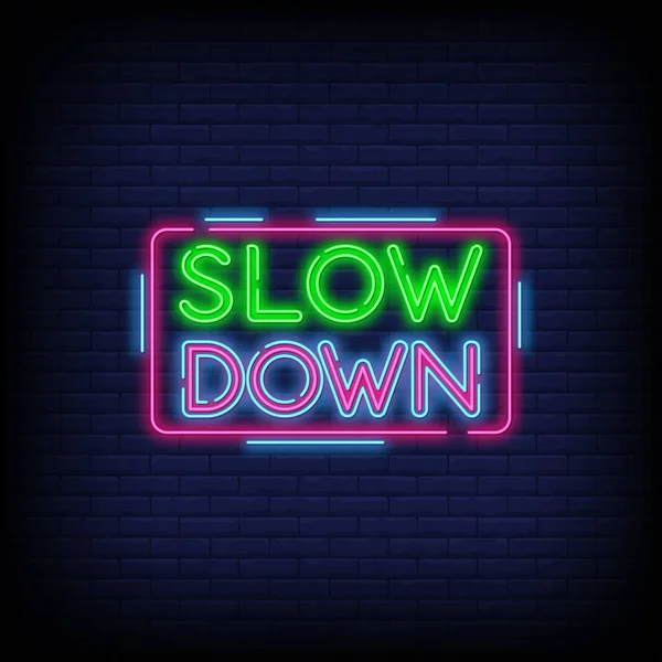 Slow Neon Text Vector Brick Wall Background Design Template Modern —  Vetores de Stock