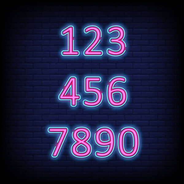 Количество Неоновый вектор с кирпичной стены Фоновый дизайн шаблон современного дизайна тренд ночью неоновая вывеска яркая реклама светового баннера светового искусства. Векторная миграция
