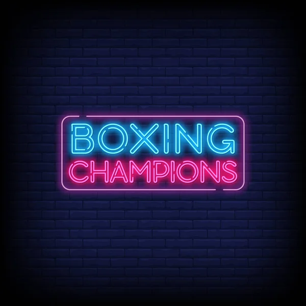 Box Champions Neon Text Vector Brick Wall Background Design Template — Stockový vektor