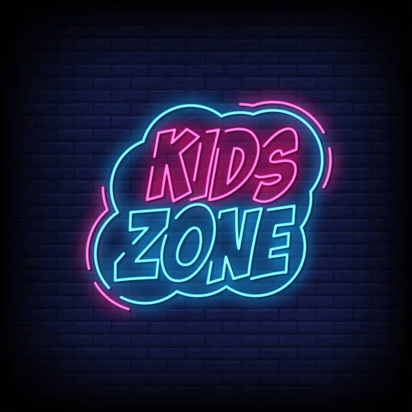 Kids Zone Neon Textzeichenvektor Lichtbanner Poster Vektor Illustration — Stockvektor