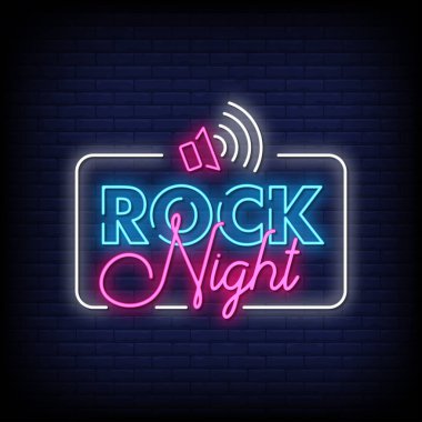 Rock Night Neon metin işareti vektörü. Light Banner posteri, vektör, illüstrasyon