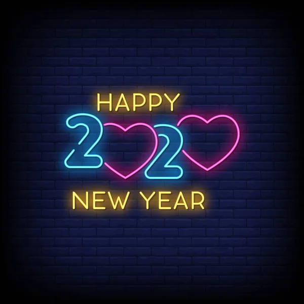 Happy 2020 New Year Neon Text Sign Vector Light Banner — Stock Vector