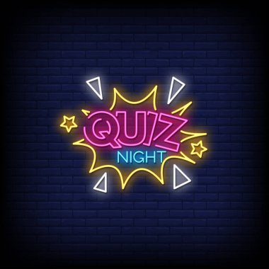 Tuğla duvar arka planında Quiz Night neon işareti