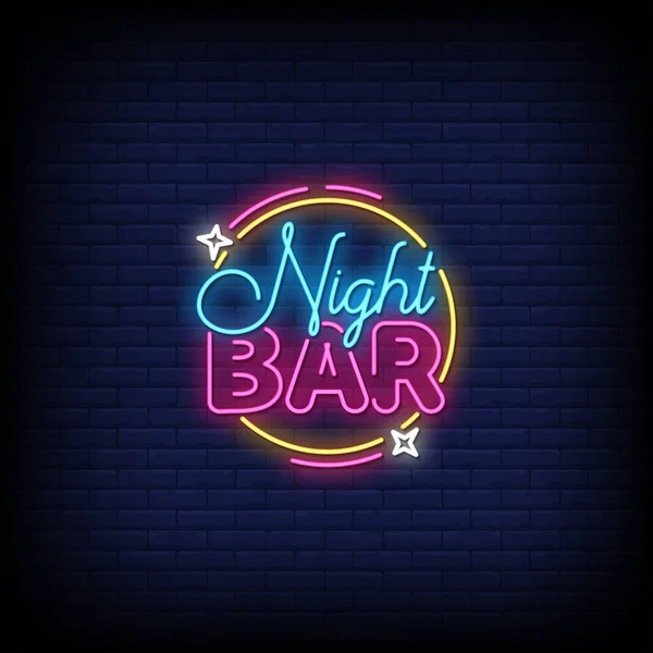 砖墙背景上的夜间酒吧霓虹灯标志 — 图库矢量图片