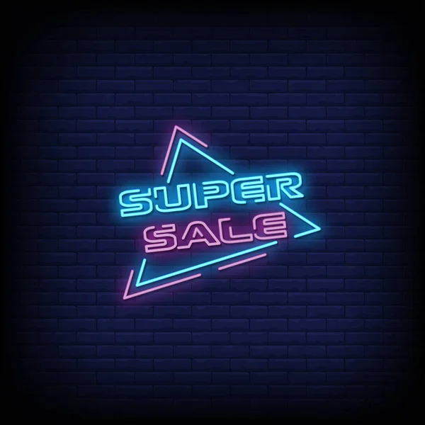 Super Sale Neon Sign Brick Wall Background — стоковый вектор