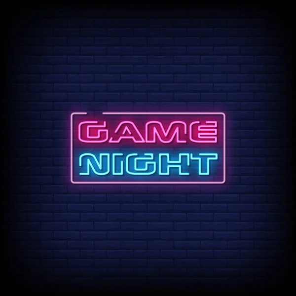 Game Night Neon Sign Brick Wall Background — Stock Vector
