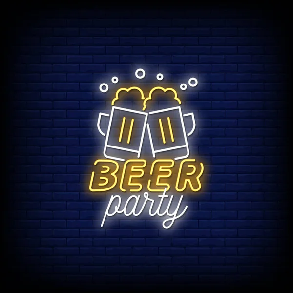 Bier Partij Neon Teken Baksteen Muur Achtergrond — Stockvector