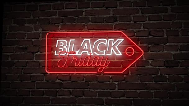 Černý Pátek Neon Znamení Osvětlení Cihlové Zdi Pozadí — Stock video