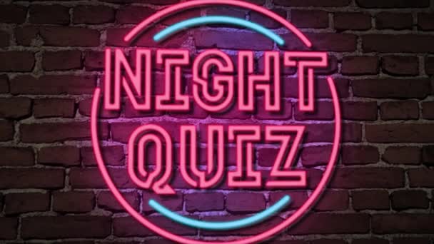 Noc Quiz Neon Znak Oświetlenie Tle Ściany Cegły — Wideo stockowe