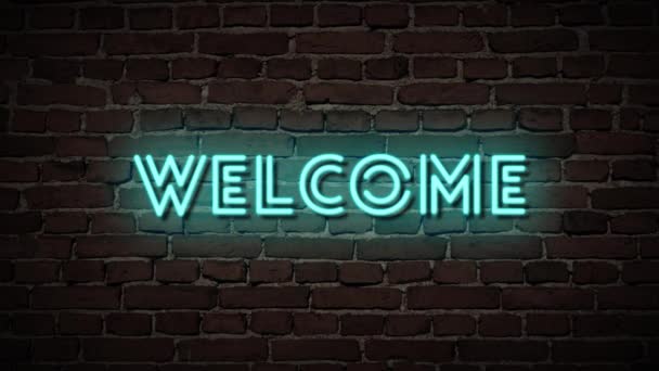 Welcome Neon Sign Lighting Brick Wall Background — Stock Video