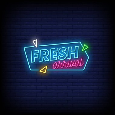 Mavi tuğla duvar arka planında yeni gelen neon şarkı