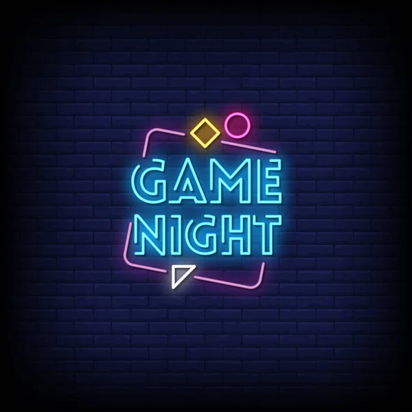 Game Night Neon Sing Blue Brick Wall Background — Stock Vector
