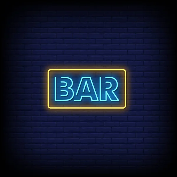 Bar Neon Sing Blue Brick Wall Background — Stock Vector