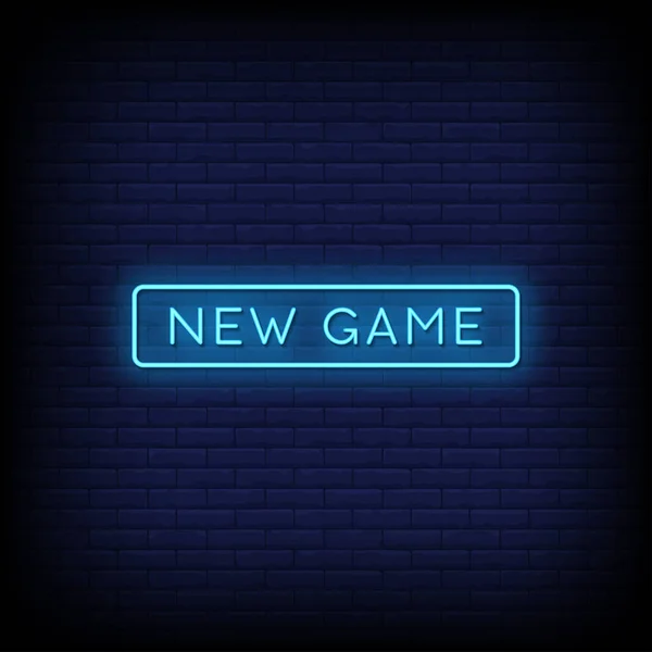 Νέο Παιχνίδι Νέον Τραγουδούν Μπλε Φόντο Τοίχο Τούβλο — Διανυσματικό Αρχείο