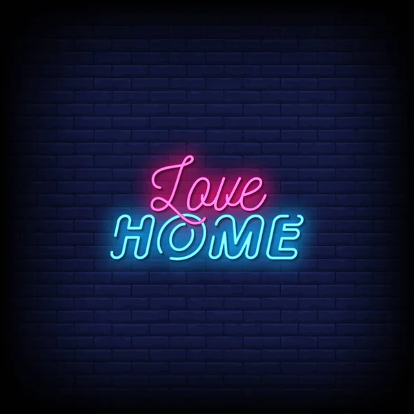 Amour Maison Néon Chanter Sur Fond Mur Brique Bleue — Image vectorielle