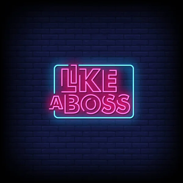 Boss Neon Sing Blue Brick Wall Background — стоковый вектор