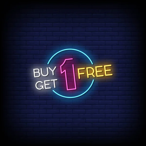 購入1 Get Free Neon Sing Blue Brick Wall Back — ストックベクタ