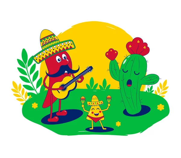 Koncert muzyczny meksykańskich postaci kulinarnych — Wektor stockowy