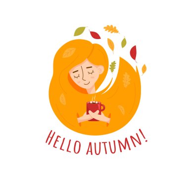 Hoş bir kız ve bir fincan sıcak kahve. Beyaz arkaplanda izole.