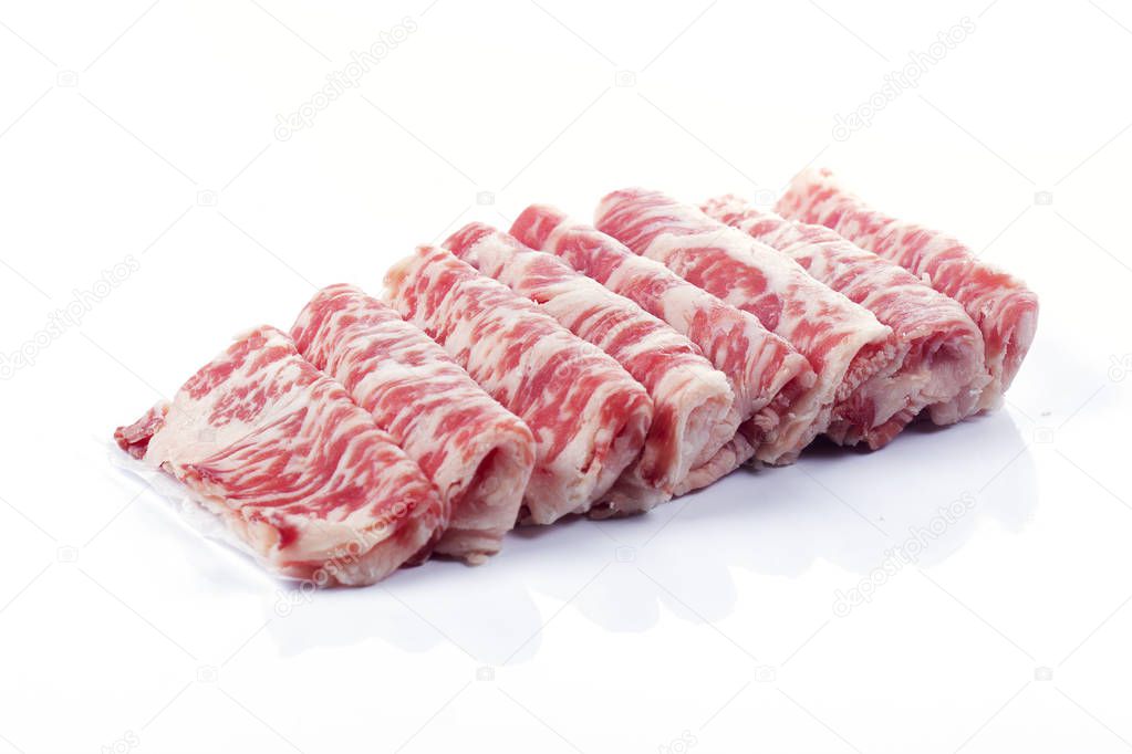 Slice of Wagyu beef  on the white background