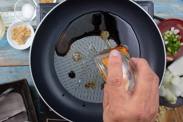 Koch Poring Mirin Pan Cooking Japanisches Food Cooking Gyudon Concept — Stockfoto