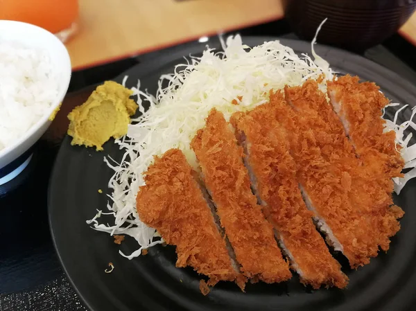 Cerdo Frito Crujiente Con Arroz Tonkatsu Comida Japonesa — Foto de Stock