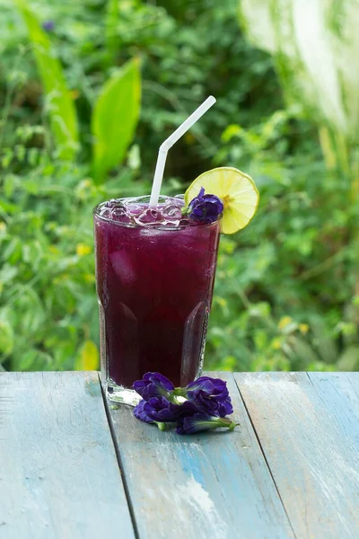 Cool Butterfly Pea Juice Thai Ziołowy Napój Zimny — Zdjęcie stockowe